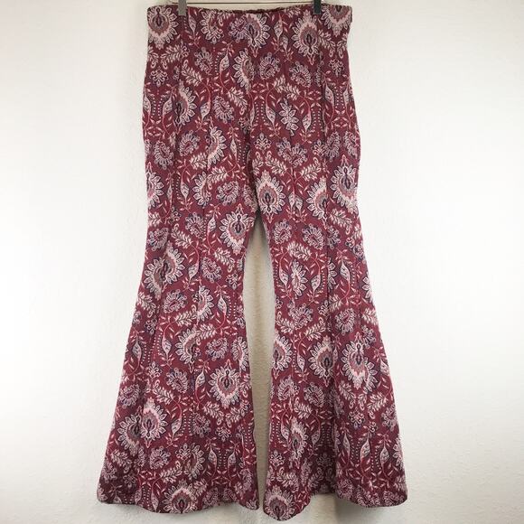 Anthropologie Damask Jacquard Flare Pants Floral Botanical Retro Boho Plus Size - Picture 1 of 10